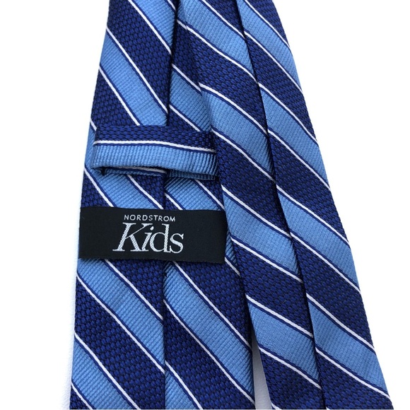 Nordstrom Kids Boys Blue Checkered Stripe Twill Wool Silk Neck Tie - Picture 3 of 3